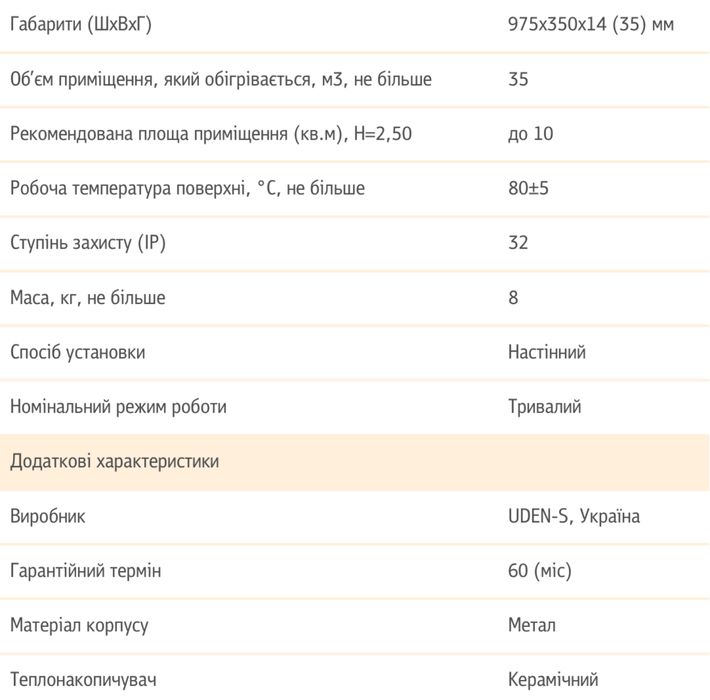 Металокерамічний обігрівач UDEN-500D