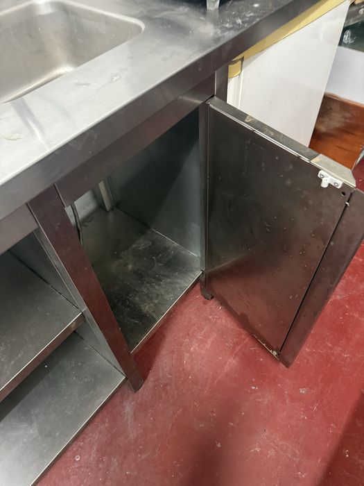 Bancada Industrial Inox com Lava-loiça e Armário 165cm