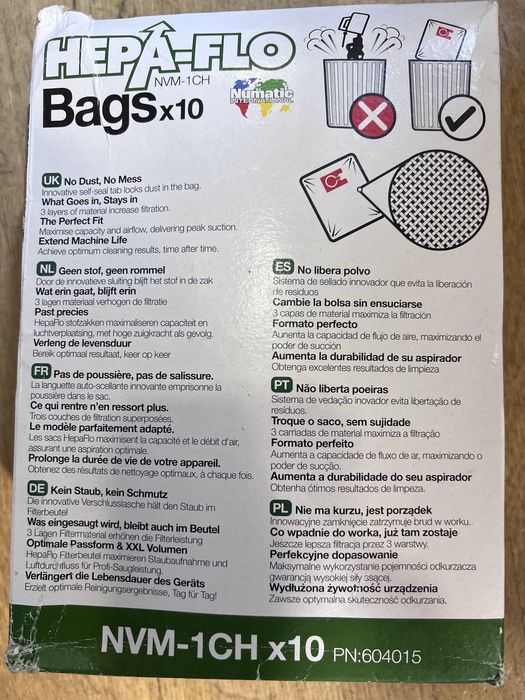 Sacos Aspirador Hepa-Flo Numatic – 10 Sacos - NOVO