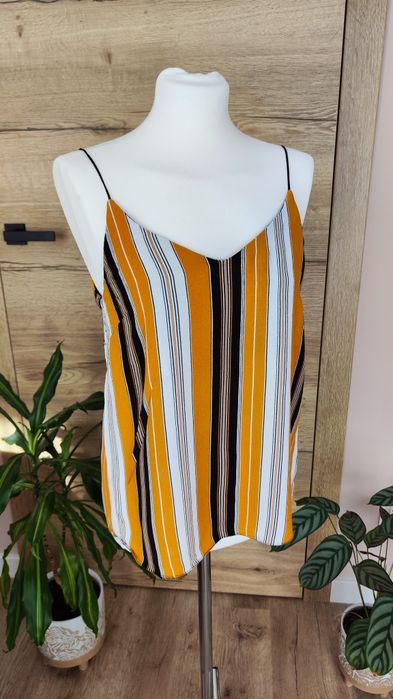 Bluzka na ramiączkach top w paski musztardowe New Look 38