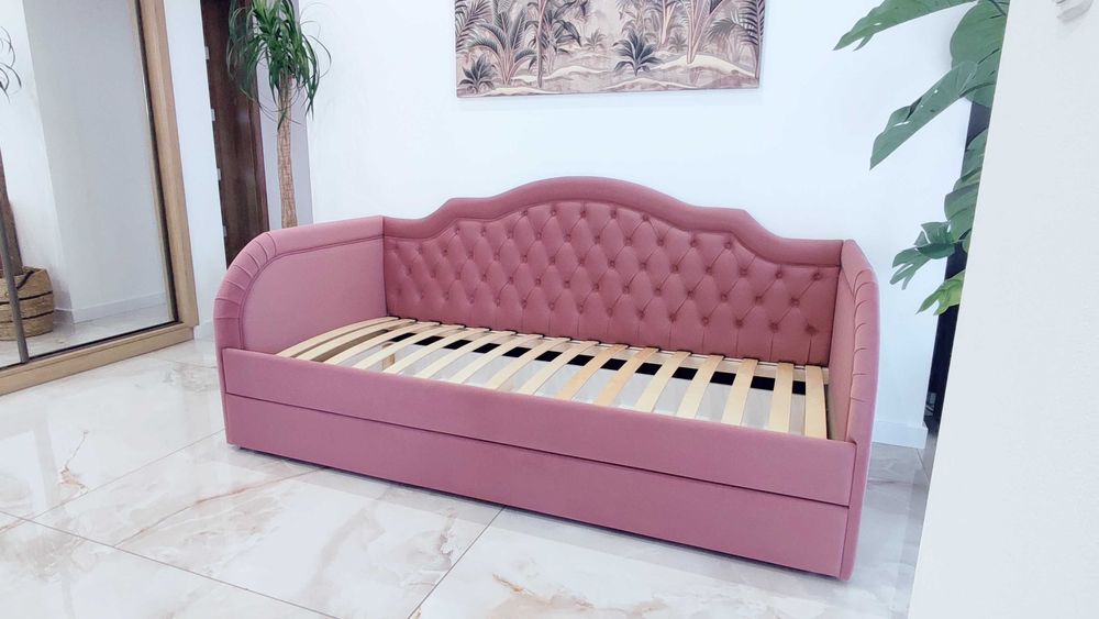 Łóżko tapicerowane dziecięce młodzieżowe z pojemnikiem, szufladą