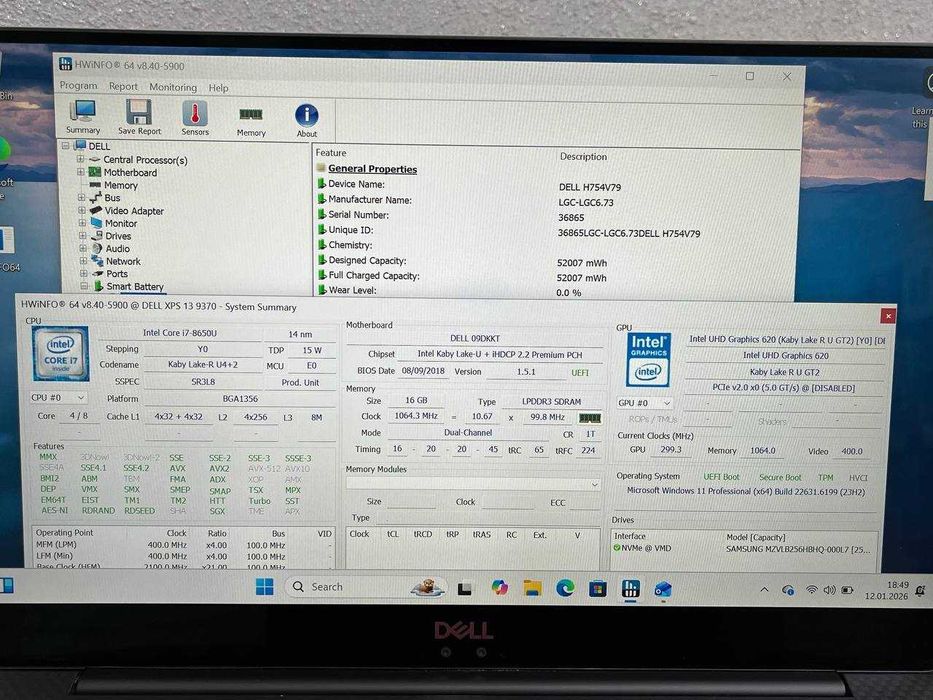 Офісний ноут Dell XPS 13.3`FullHD i7-8650/DDR3 16GB/SSD 256GB Нова АКБ