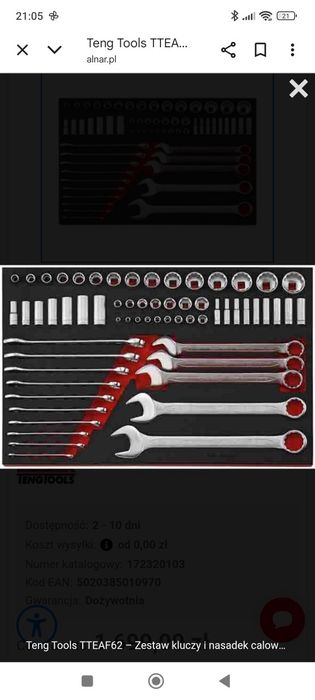 Zestaw nasadek i kluczy calowych Teng tools TTEAF62 EVA 62 elementy