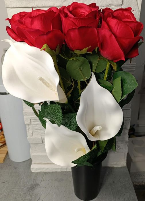 Komplet xxl wiązanka bukiet stroik kompozycja na grób kwiaty sztuczne