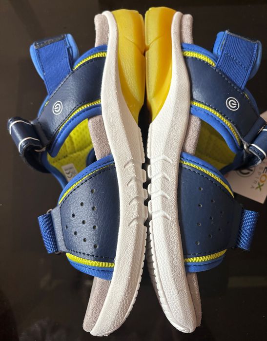 GEOX sandały J SANDAL FLEXYPER BO NAVY/LIME  skórzane LED, świecące