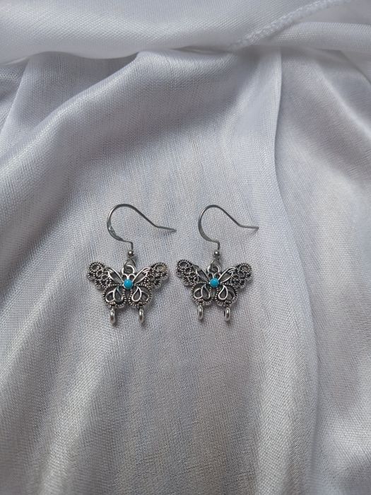 Srebrne kolczyki próba 925 z kamieniem naturalnym szlachetnym turkusem