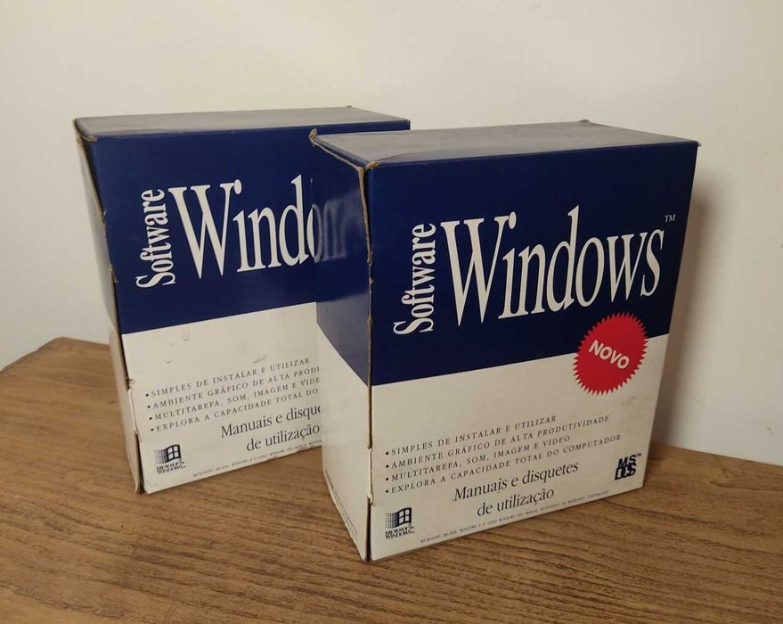 museu informática: caixas Microsoft Windows década de 90