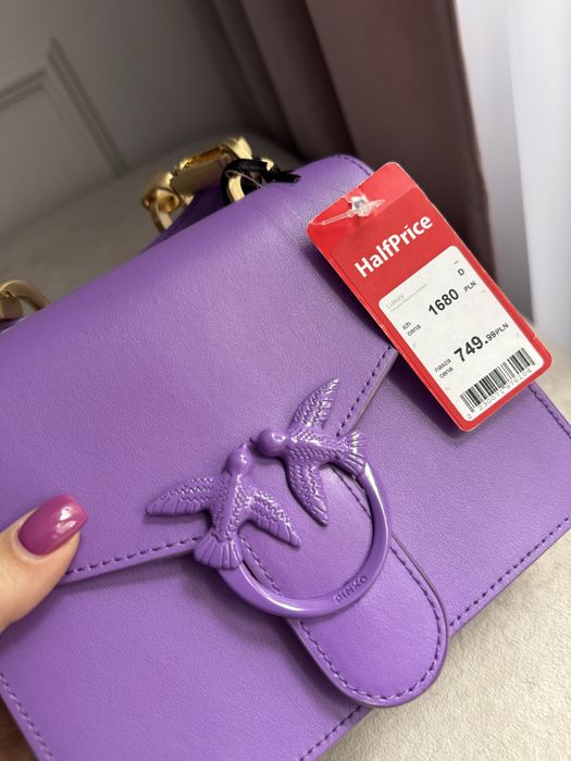 Torebka Pinko Mini Love Top Handle fioletowa z łańcuchem