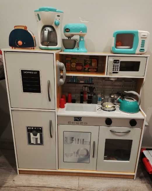 OKAZJA kuchnia drewniana dla dzieci + akcesoria + oświetlenie + dźwięk