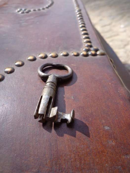 Baú antigo em pele, séc.XIX