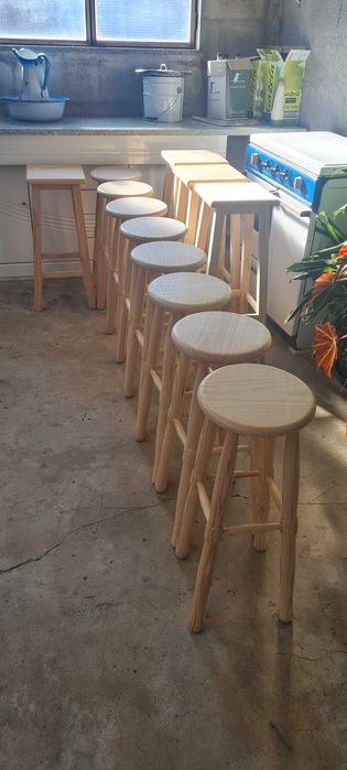 Banco Alto Bar Redondo Torneado Madeira Maciça (80 cm) – Novo + Portes Grátis-PAGAMENTO CONTRA-ENTREGA