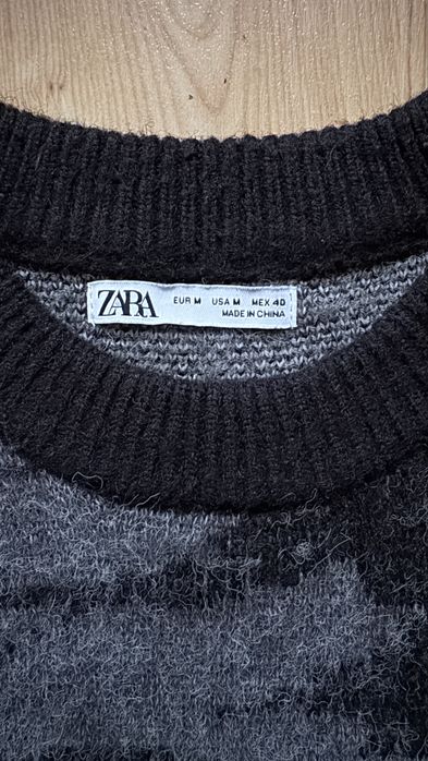 ZARA sweter abstract knit szaro-czarny M