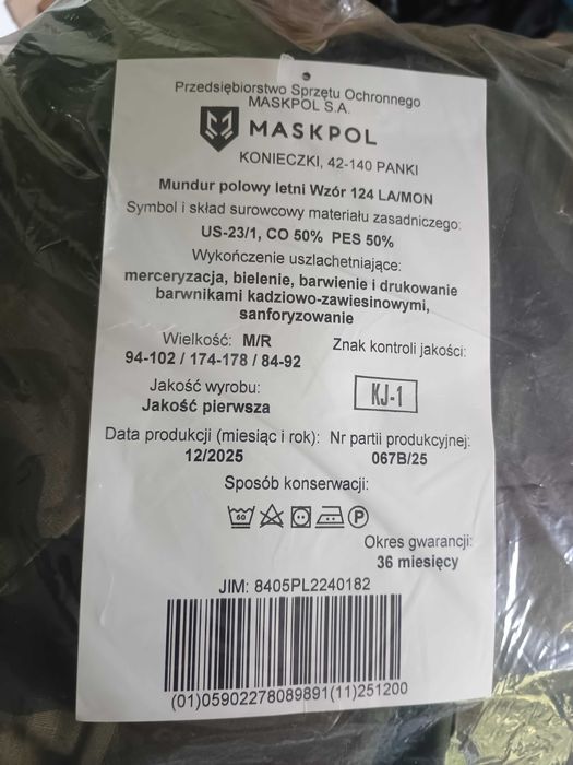 Wojskowy mundur polowy letni wzór 124LA rozmiar M/R