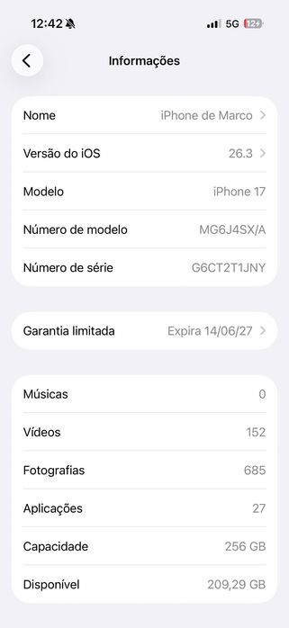 iPhone 17 256Gb 15dias de uso