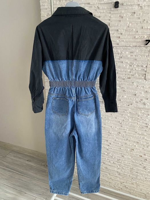 Monique kombinezon łączone materiały koszula + dżins