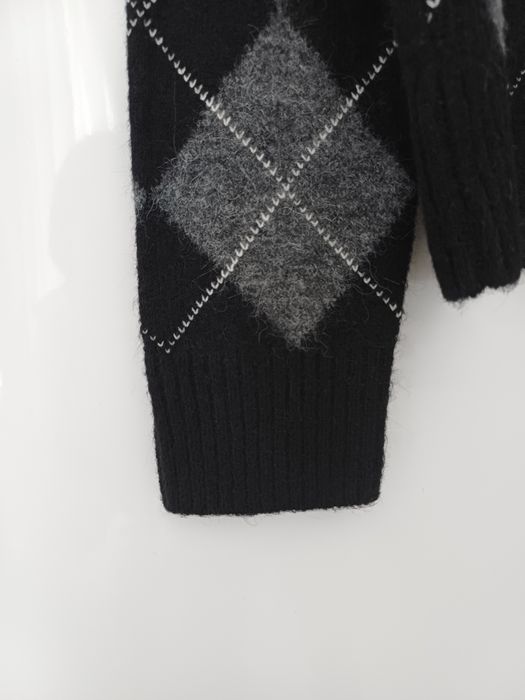 Massimo Dutti wełniany sweter damski w romby czarny szary wełna alpaka viral