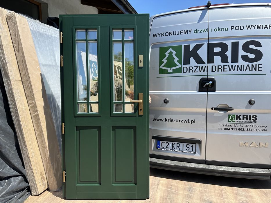Drzwi zewnętrzne drewniane Angielskie zielone MONTAŻ  Cała Polska