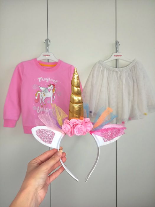 Новорічний костюм 4-5 років спідниця пишна світшот обідок єдиноріг