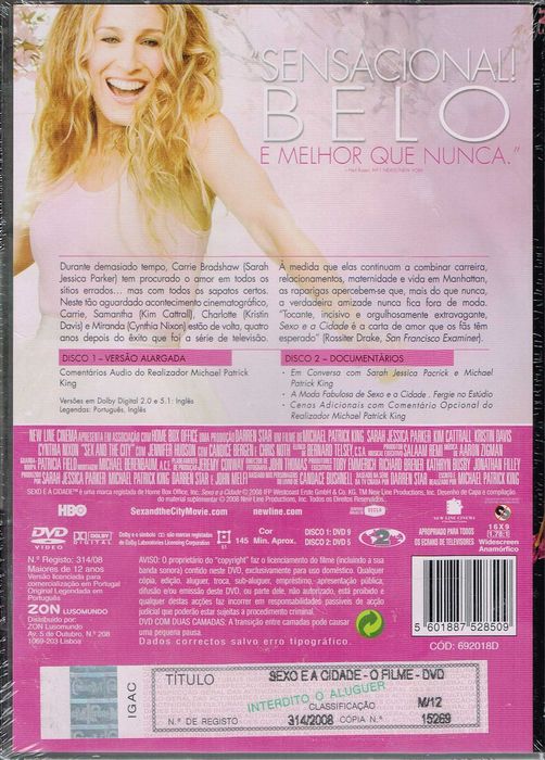 Filme em DVD: SEXO E A CIDADE O FILME E.E 2 Discos - NOVO! A Estrear! SELADO!