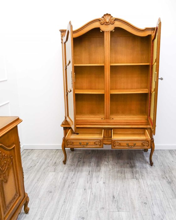 KOMPLET MEBLI do SALONU francuska WITRYNA + KOMODA dąb Francja lata 70