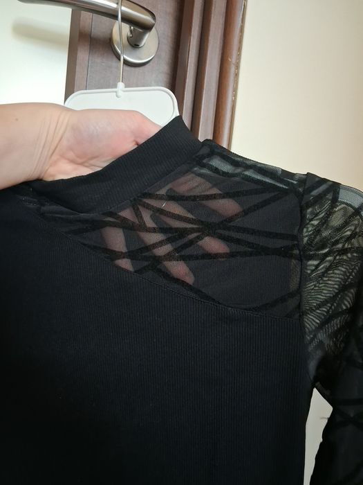 Bluzka z długim rękawem, elegancka, z ozdobną siateczką, Shein