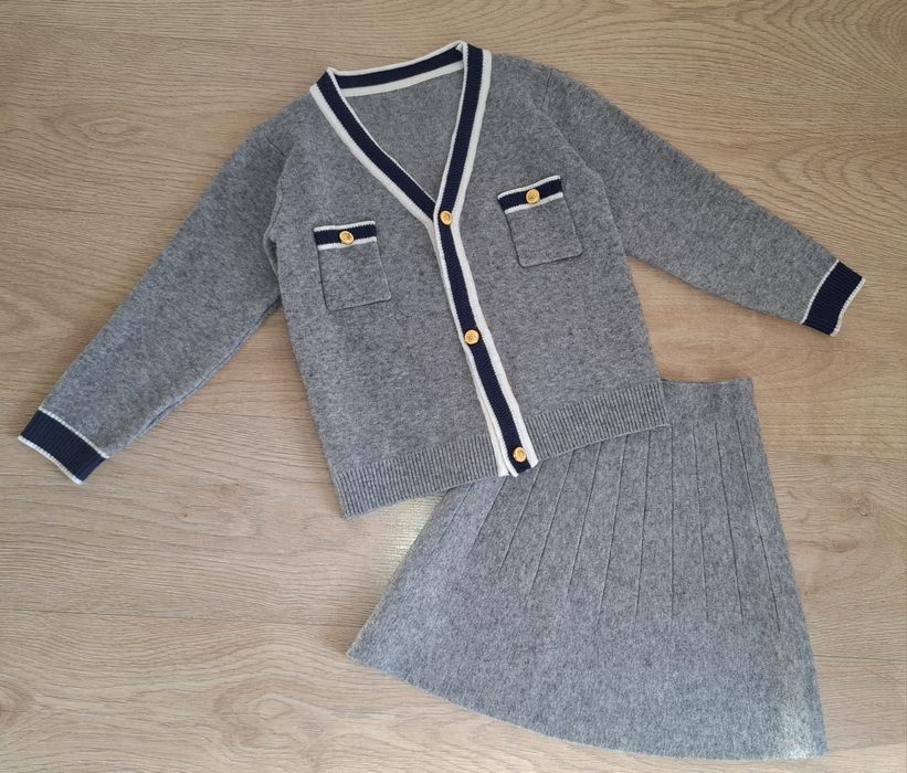 Костюм кардиган+спідничка, сірий, теплий, 6-8 років