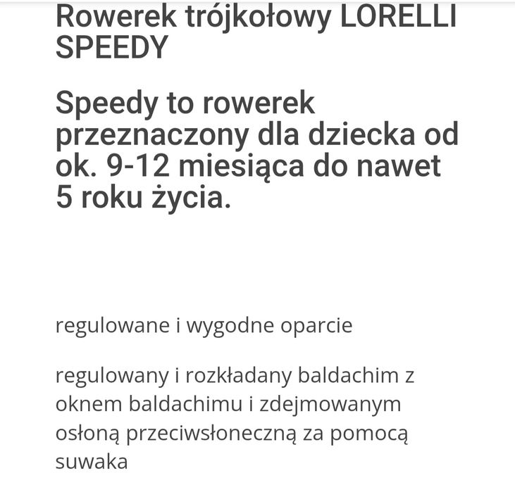 Rowerek trójkołowy Lorelli Speedy jak nowy!