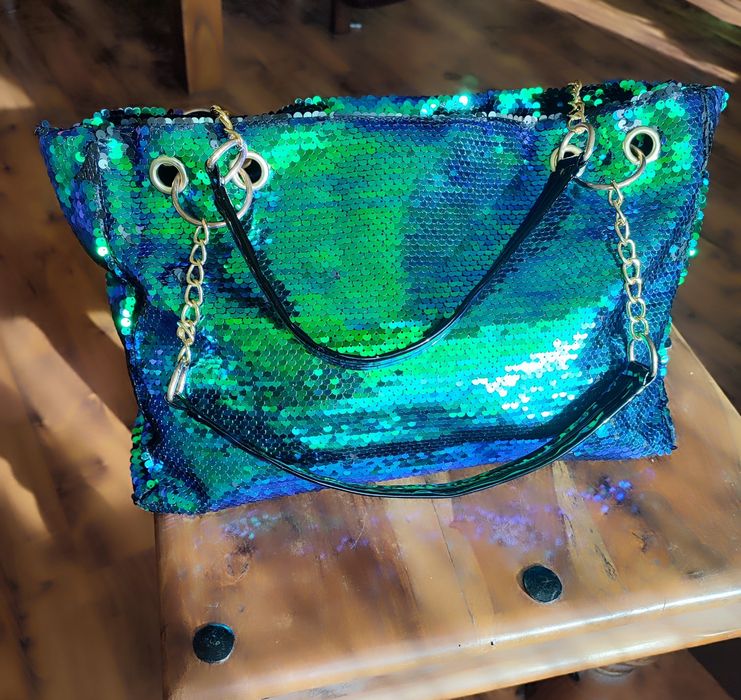 Cekinowa  torba zielono niebieska