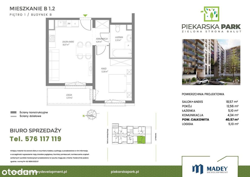 2-pokojowe mieszkanie 40m2 + loggia