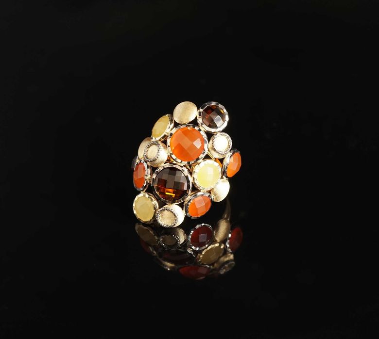 Złoto 585-złoty pierścionek, naturalne kamienie. Rozm 21