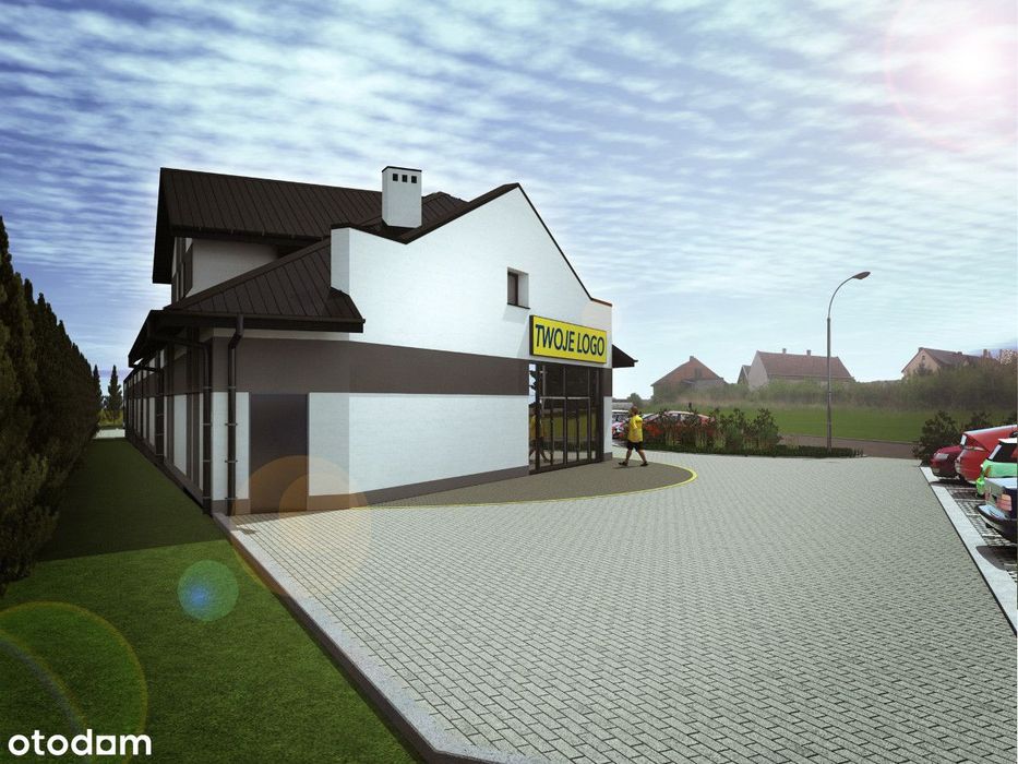 Budynek Handlowo Usługowy 800-900m2 + parkingi, plac na działce 0,5ha.