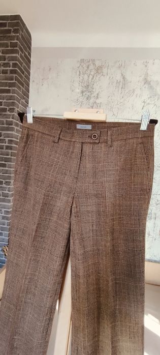 Eleganckie spodnie w kant pepitka brąz Montego M