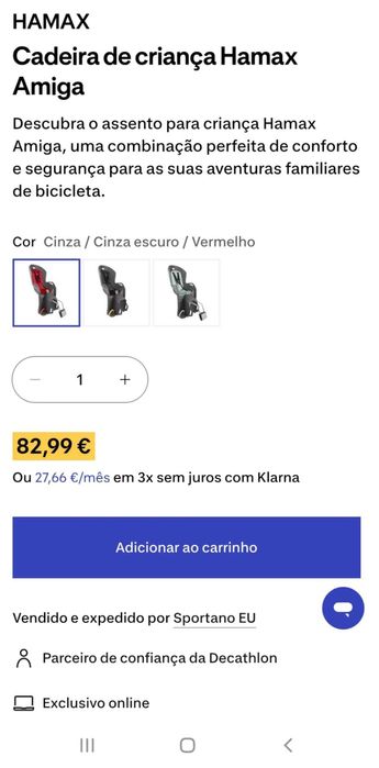 Cadeira bicicleta HAMAX AMIGA - Fabrico Suiço