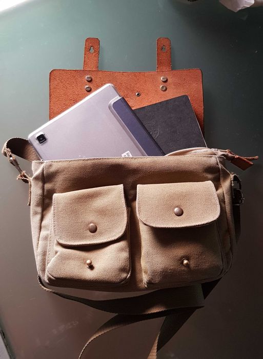 Bolsa Saco Pasta Mensageiro - Lona e Couro