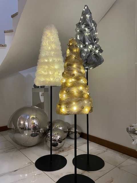 choinka nowoczesna złota światełka led na metalowej nodze 170 cm