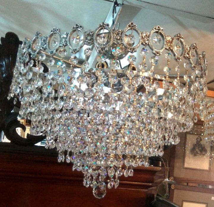 Lustre Cristal Metal Prateado 6 Lâmpadas