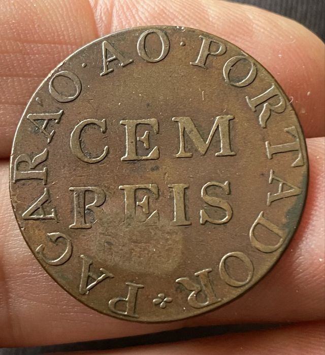 Moeda - Ficha da Madeira 100 Reis 1803 Muito RARA