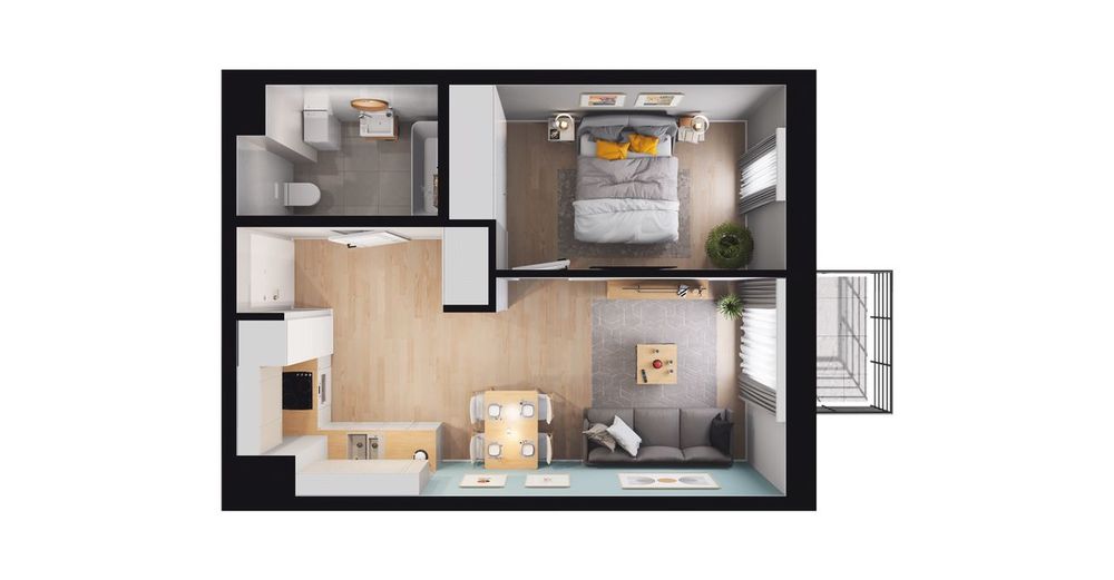 2-pokojowe mieszkanie 43m2 + loggia