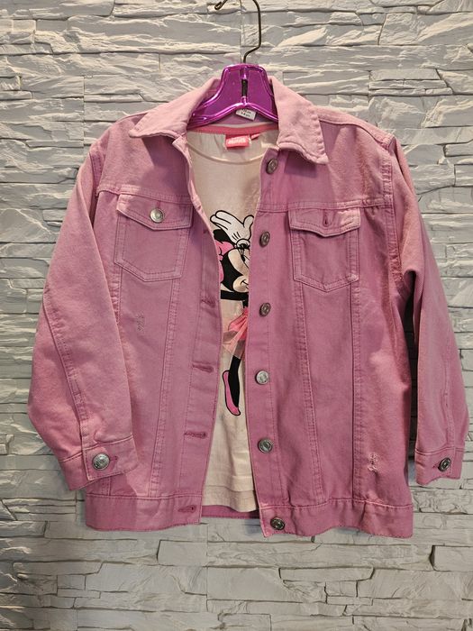 Dżinsowa różowa kurtka dla dziewczynki  128