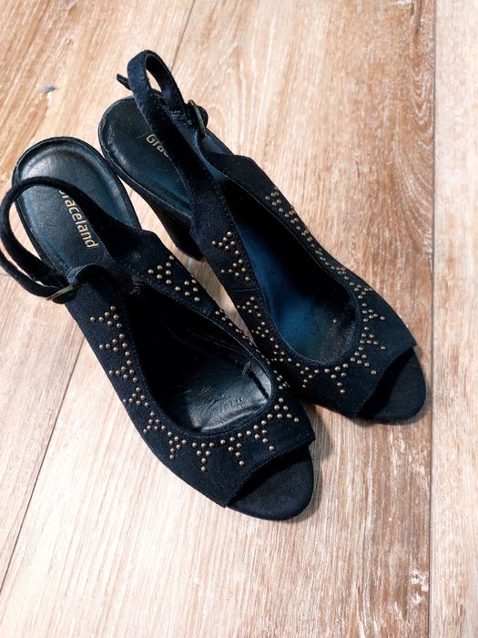 Czarne sandały  wysoki obcas zamsz rozmiar 37