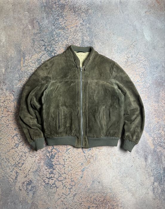 Шкіряний теплий бомбер в стилі Old many замшевий вінтаж розмір M