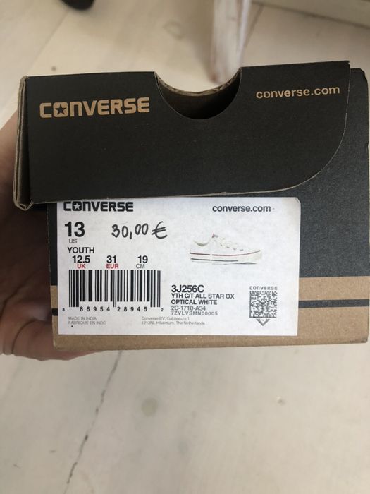 Sapatilhas CONVERSE All Star Ox brancas, tamanho 31