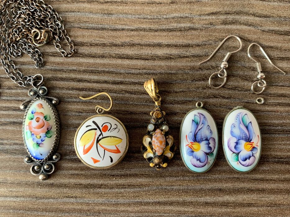 Украшение серебро кулон серьги медицинское золото финифть клевер