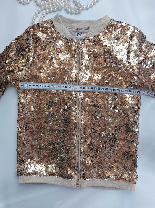 Яскравий крутий золотистий бомбер куртка піджак з пайєтками H&M р.122