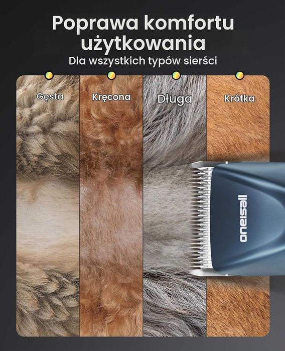 Oneisall Profesjonalna maszynka do strzyżenia psów i kotów, 2 biegi, aku