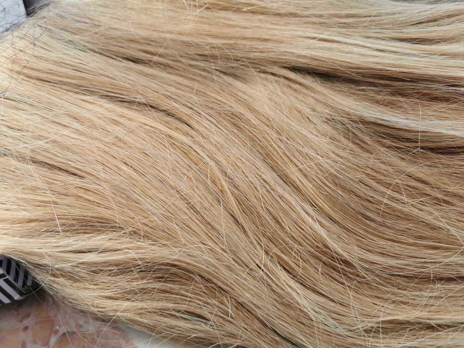 peruka z naturalnych włosów 50 cm pół lace front T blond nowa