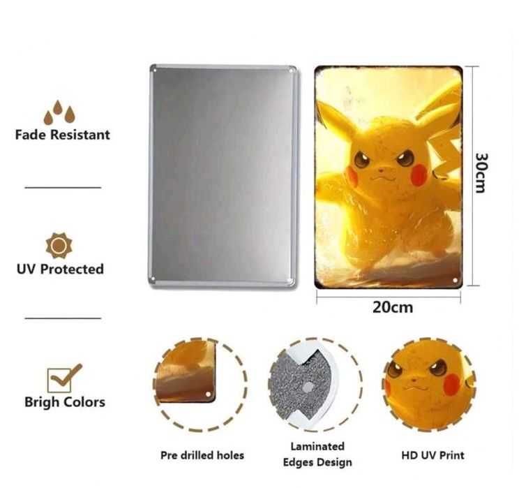 Metalowy obraz 20x30 Pokemon Pikachu