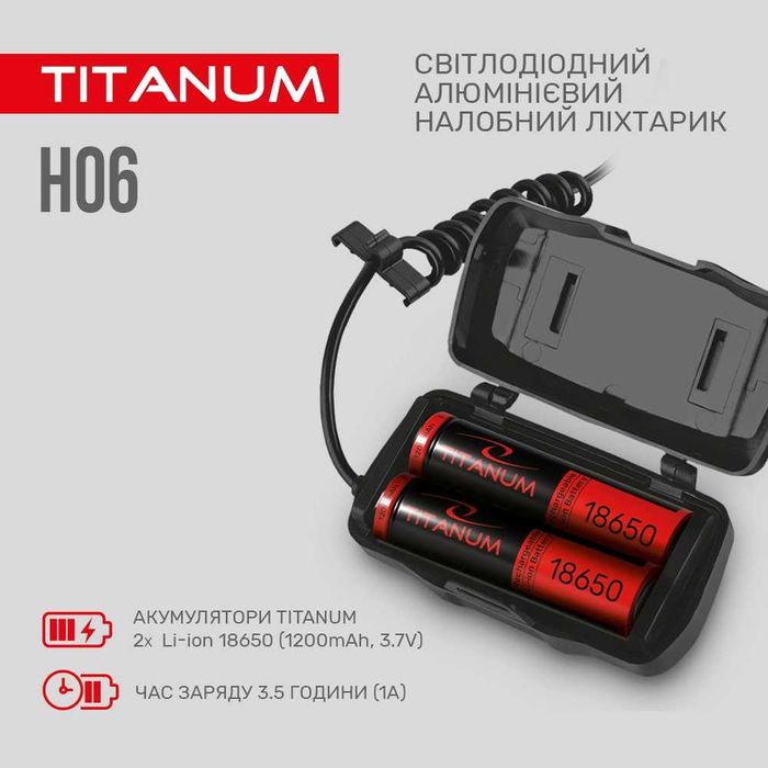 800Lm Оригінальний налобний ліхтарик TITANUM TLF-H06 з змінними акумуляторами 2x18650 для дому, рибалки, туризму. Потужний ліхтар тітанум з гарантією