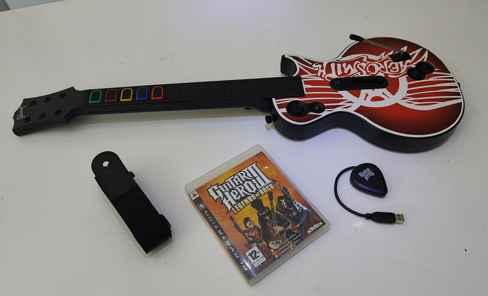 PS3 Guitarra Guitar Hero Les Paul Aerosmith + Dongle Original + jogo