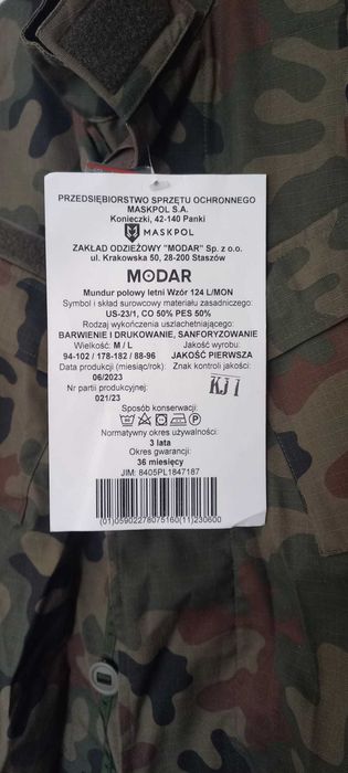 Mundur polowy letni wzór 124 L/MON rozmiar